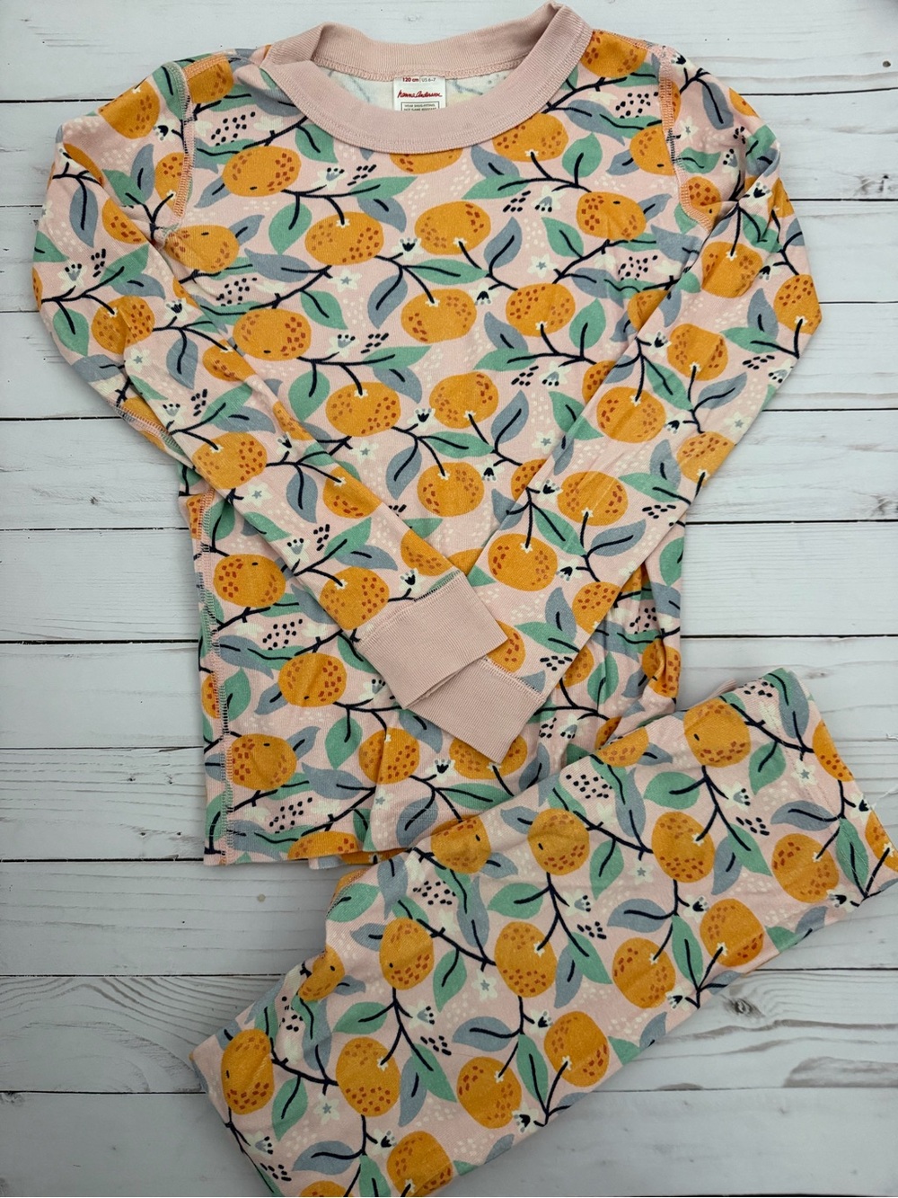 Hanna Andersson Pink and Yellow Citrus Print Pajama Set